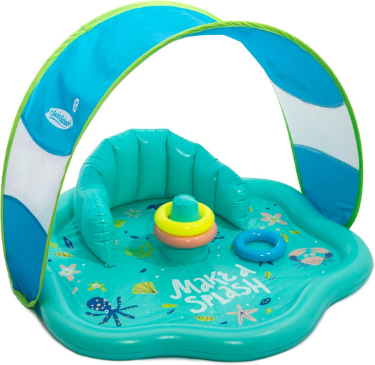 HotSwimSchool Infant Baby Pool Floats, Free Swimming, Super Buoyant – Ages 6-24 Months – Multiple Colors/Styles – Adjustable Canopies and Seats, Splash & Play Baby Floaties