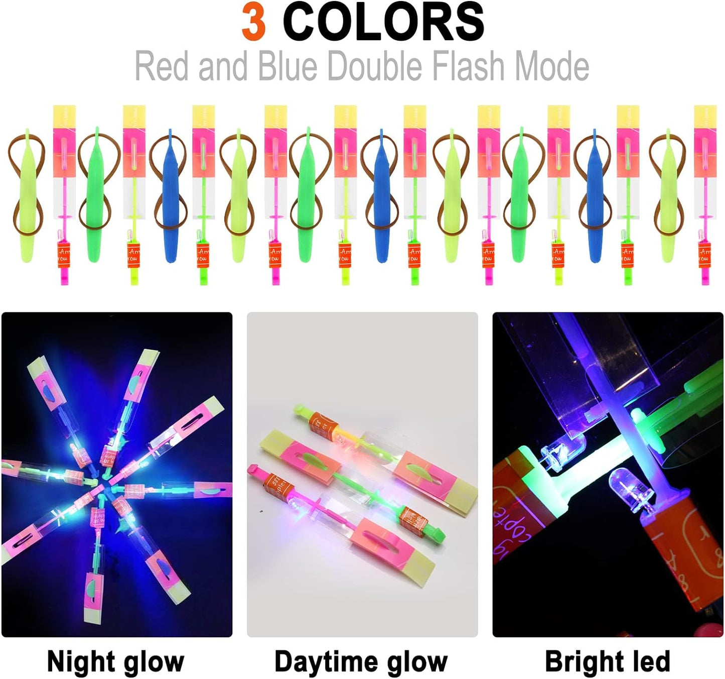 Hotlpvoqpth 25 Sets LED Flying Set, 25 Slingshot+25 Glow Helicopter-50 Pcs, Flying Toy Outdoor Toys Glow in the Dark Party Supplies Party Favors for Kids 8-12,4-8