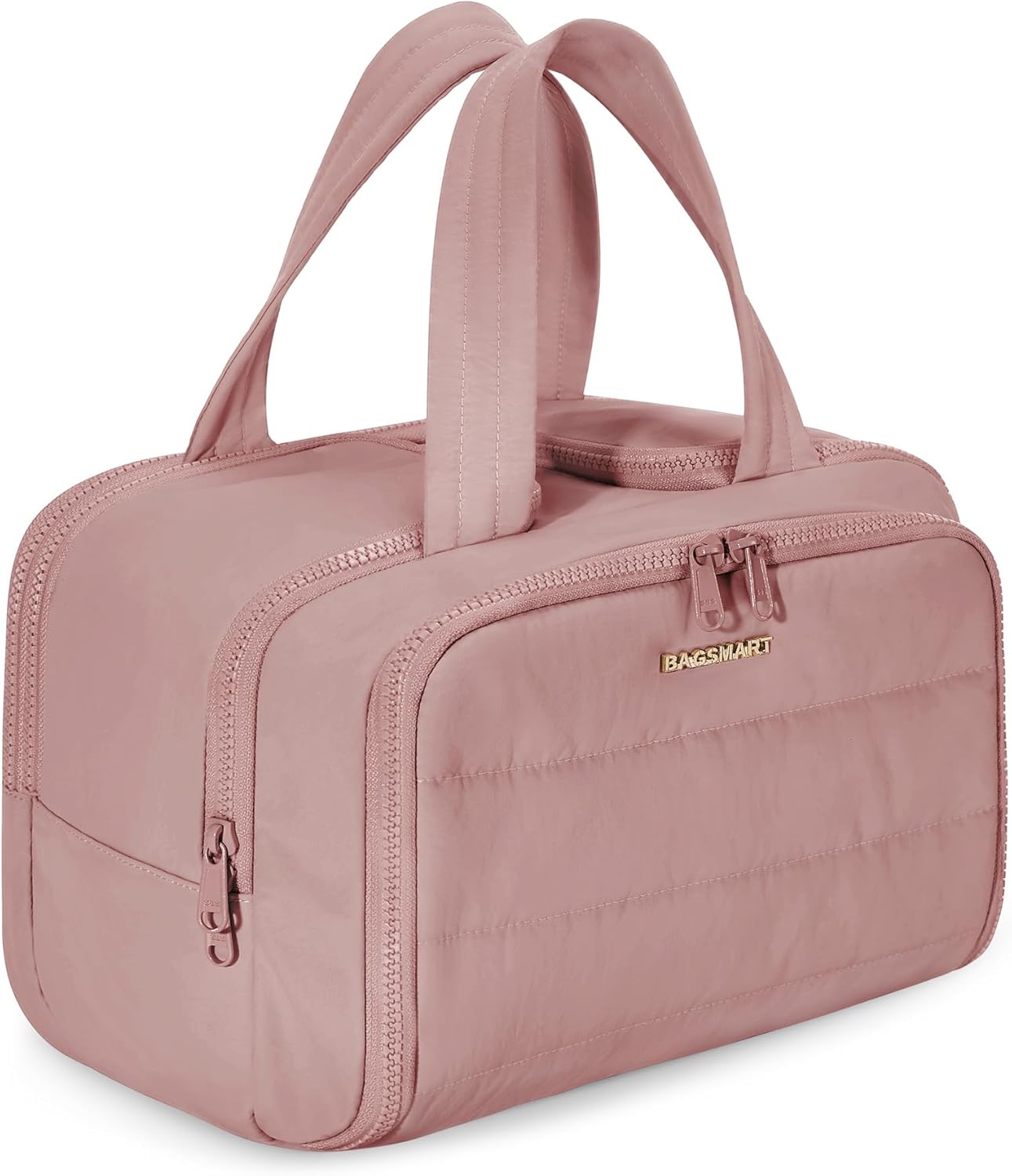 HotBAGSMART Travel Toiletry Bag, Lightweight Large Wide-open Travel Bag for Women, Puffy Cosmetic Makeup Bag Organizer with Handle for Accessories,Essentials, Toiletries, Dark Pink
