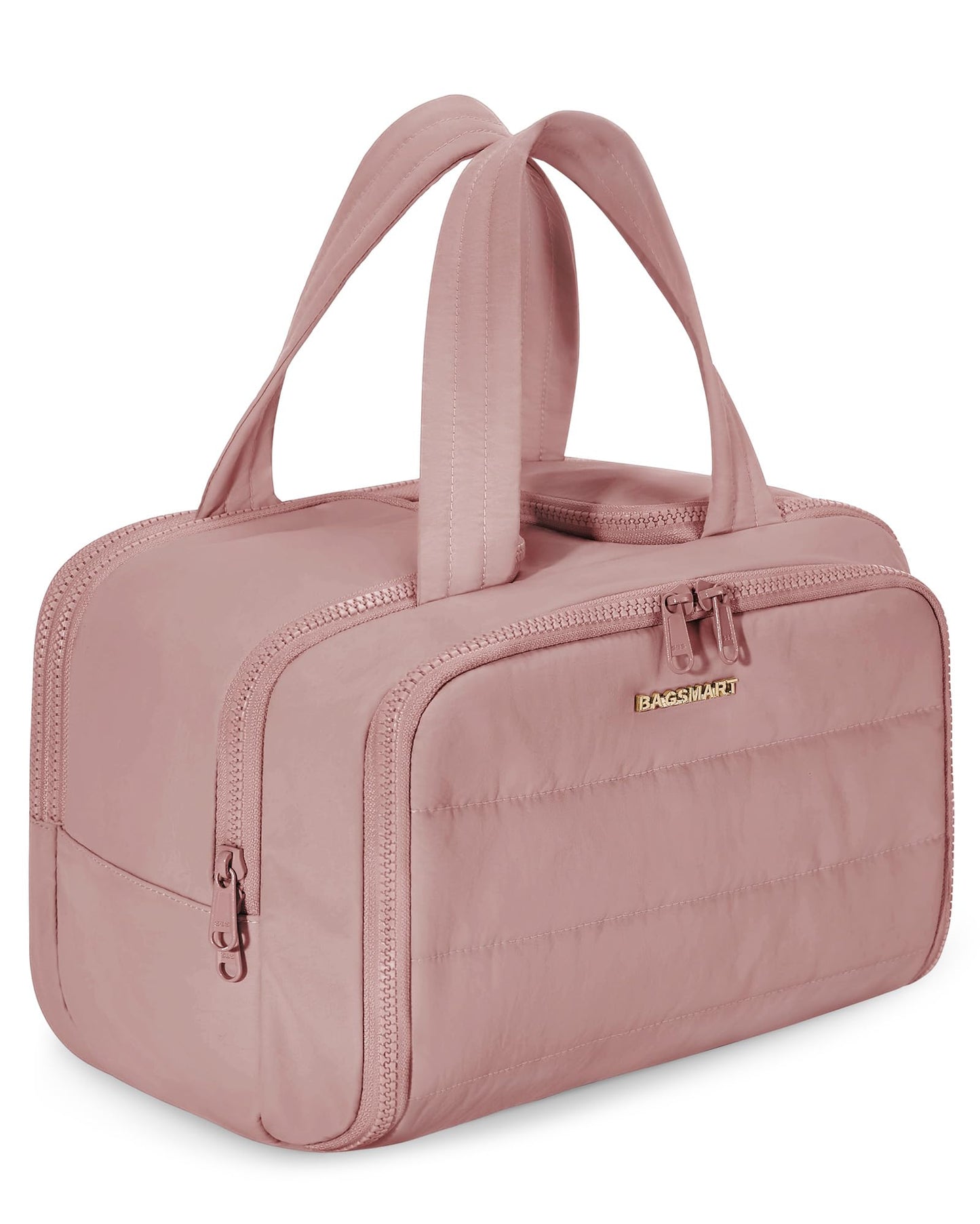 HotBAGSMART Travel Toiletry Bag, Lightweight Large Wide-open Travel Bag for Women, Puffy Cosmetic Makeup Bag Organizer with Handle for Accessories,Essentials, Toiletries, Dark Pink