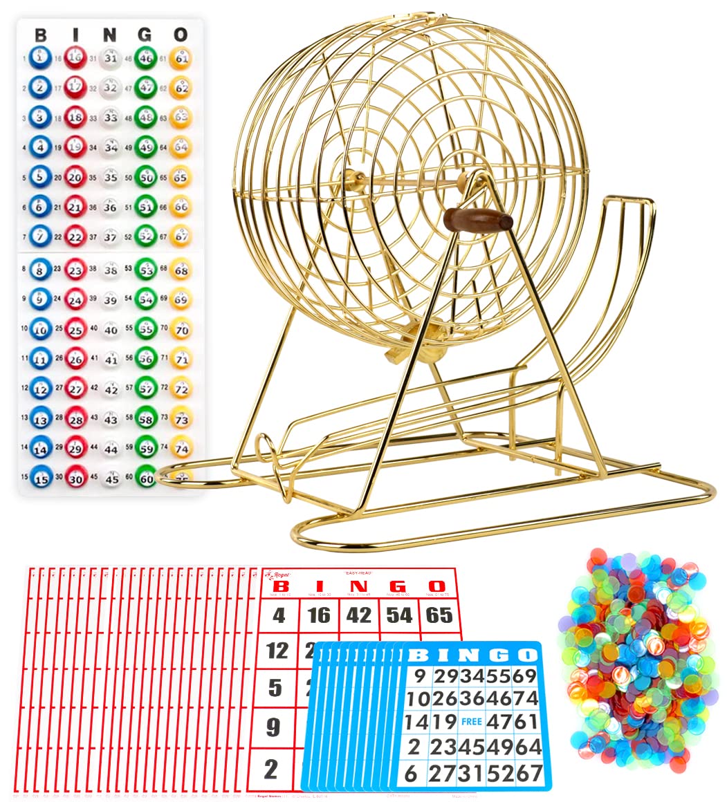 Hot Regal Games Deluxe Bingo Game Set with Cage, Board, Balls, 18 Cards, and Chips