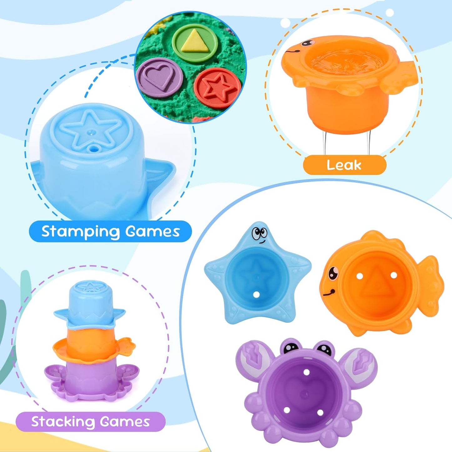 HotFajiabao Toddler Bath Toys for Kids Ages 1-3 Multi-Play in Tub Water Pool | Learning Mold Free Bath Toys with Color Stacking Cups & Watering Can Interactive Shower Toys for 1 2 3 4 5 6 Birthday Gifts