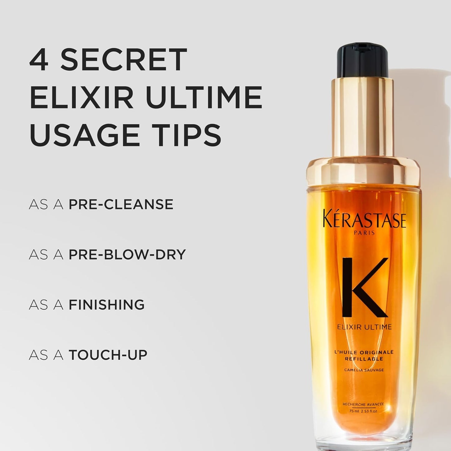 HotKerastase Elixir Ultime Refillable Hair Oil - Hydrates & Smoothes Frizz, Adds Shine, With Wild Camellia, Sandalwood and Freesia Fragrance, Nourishes & Strengthens Hair