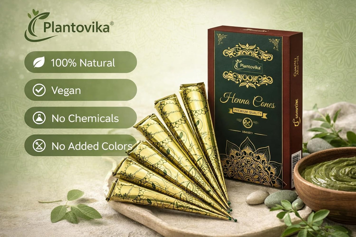 HotHenna Cone Made from 100% Natural Leaves | Fresh Ready-to-Use Pre-Filled Paste, Henna Tube | Dark Reddish Brown | No Additives | Long Lasting Color | Pack of 6