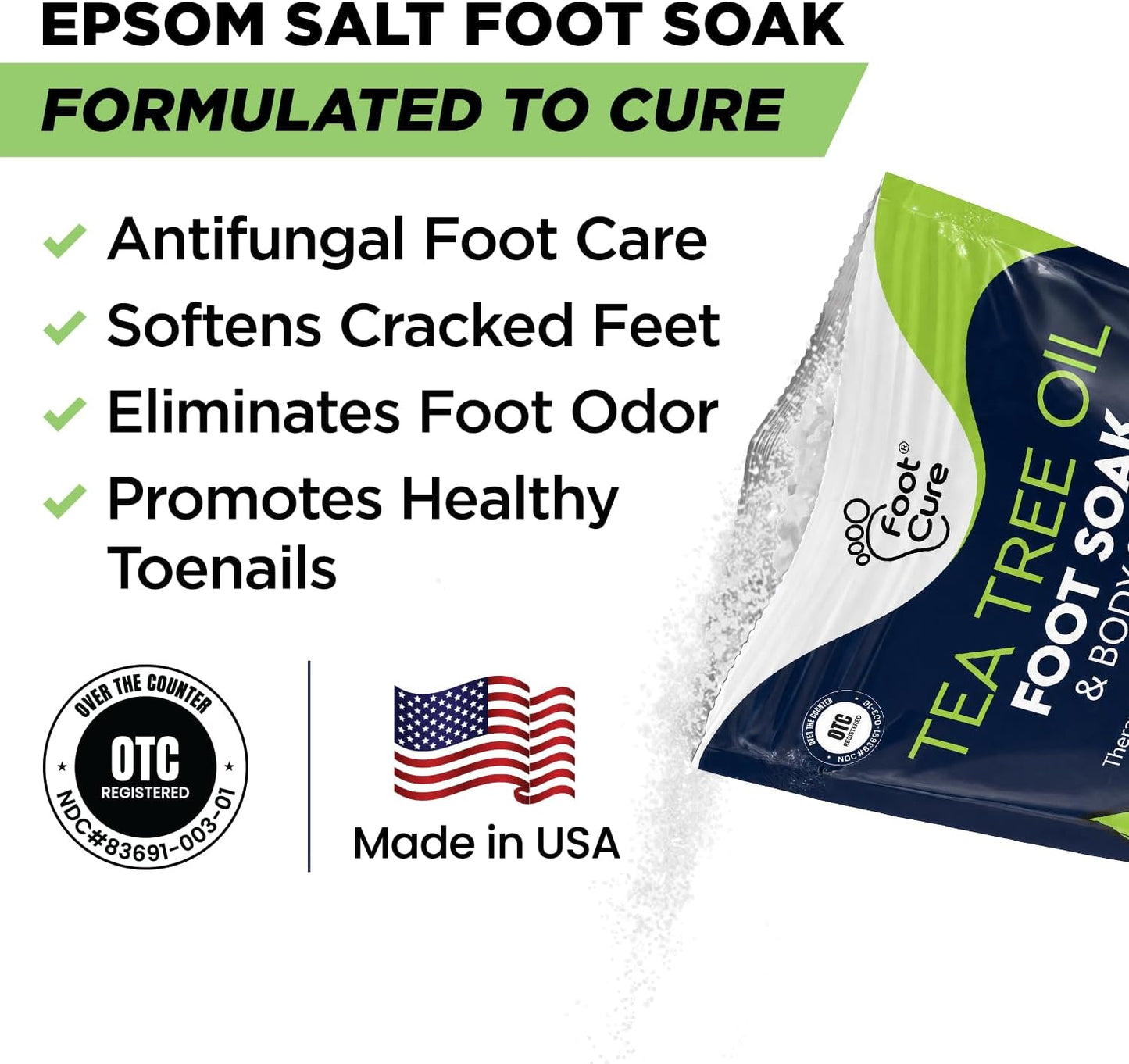 HotTea Tree Oil Foot Soak with Epsom Salt - For Toenail Repair, Athletes Foot, Softens Calluses, Soothes Sore & Tired Feet, Nail Discoloration, odor Scent, Spa Pedicure Care - Made in USA 16 oz