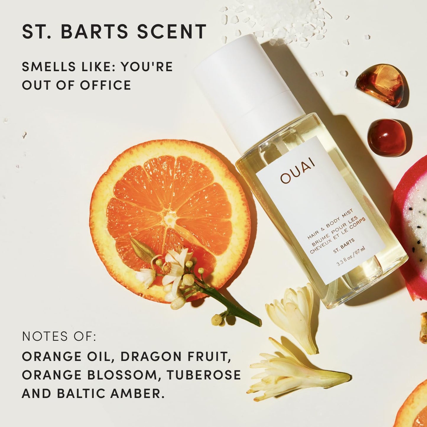 Hot OUAI St. Barts Hair and Body Mist - Tropical-Scented Hair Perfume and Body Spray - Notes of Dragonfruit, Orange Blossom, Tuberose & Musk (8 Fl Oz)