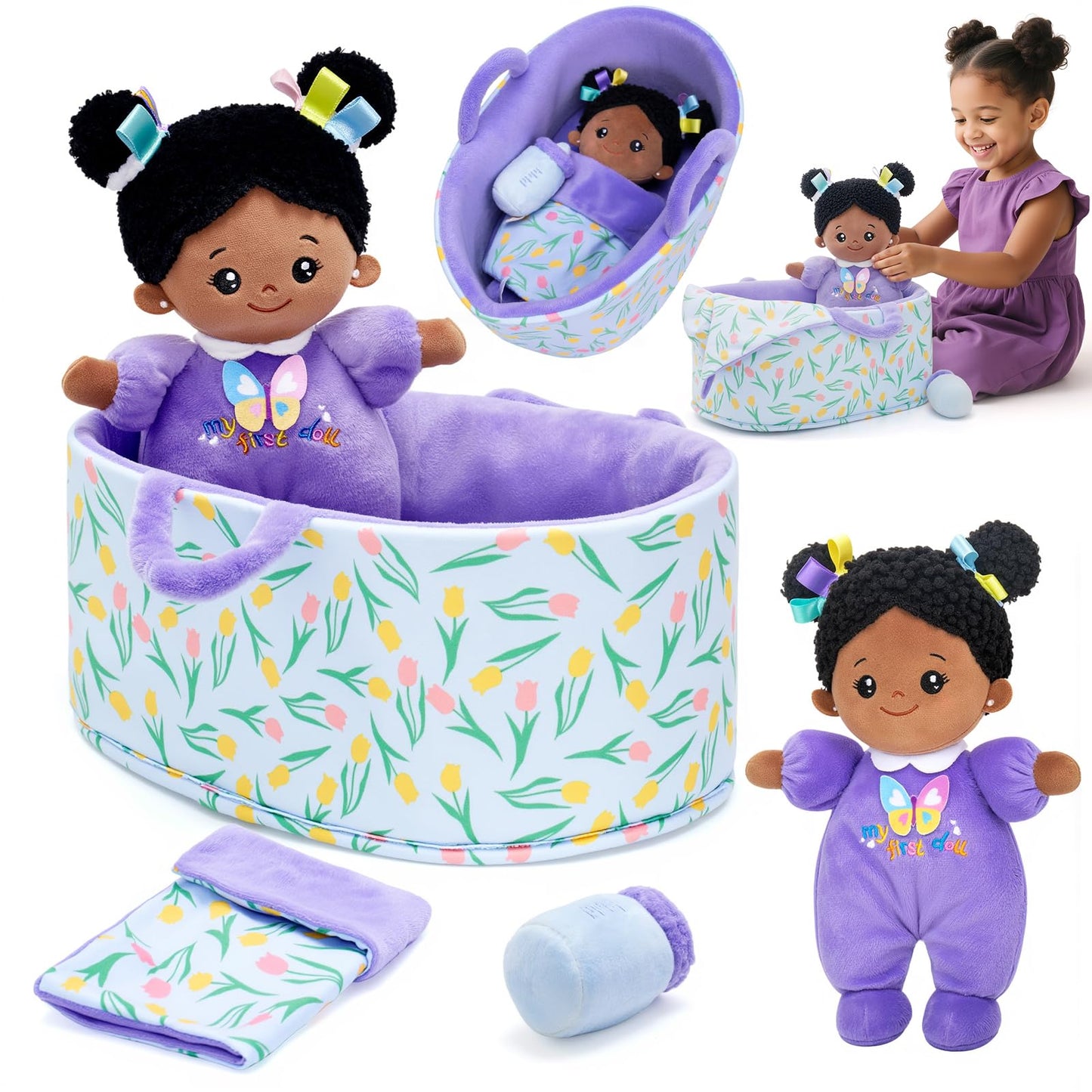 Hot OUOZZZ Soft Plush Baby Doll 10" Tulip Pink Snuggle Buddy | First Birthday Toys for 1 Year Old Girl, Ideal 1 Year Old Girl Gifts & Baby Girl Gifts, Cuddly Toy for Infants & Toddlers
