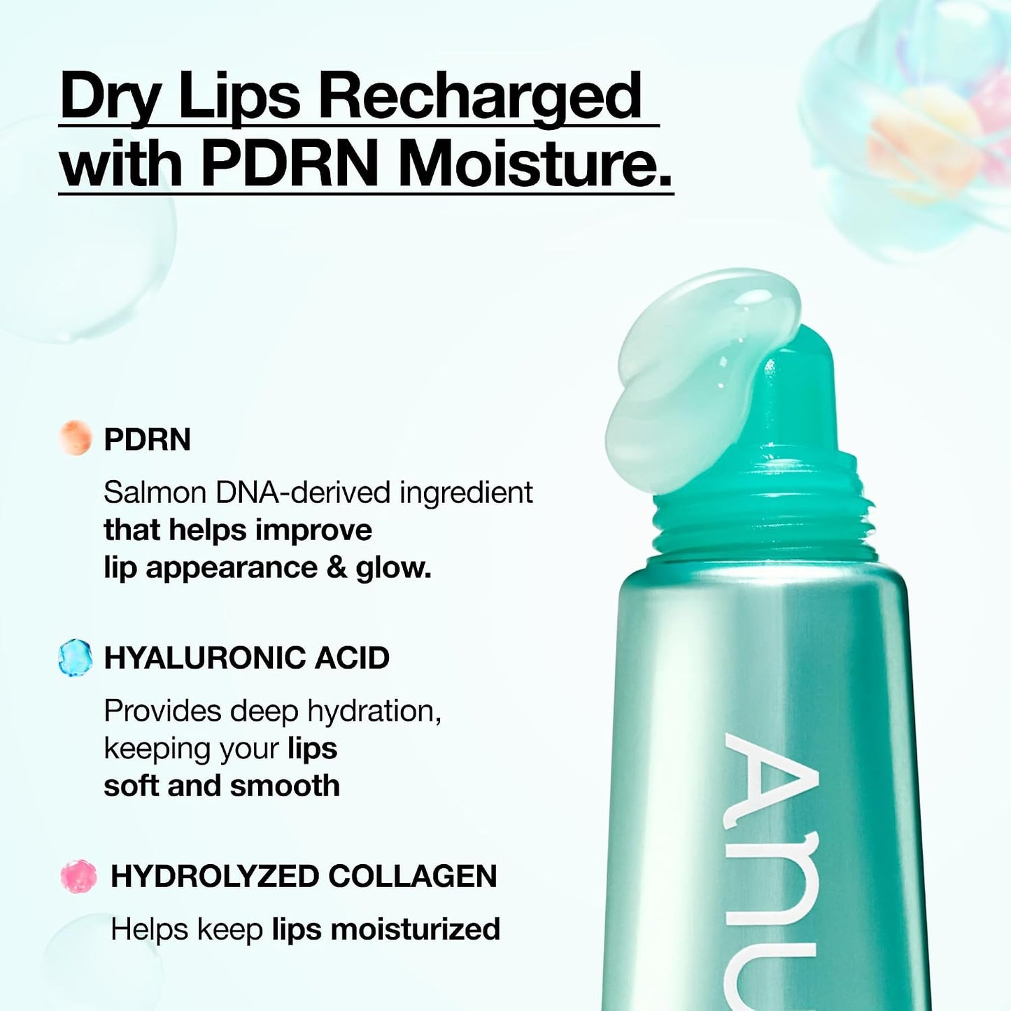 HotAnua PDRN Lip Serum, Long-lasting Hydration for Dry, Cracked Lips, Non-Sticky Moisturizing Lip Care with Salmon DNA, Hyaluronic Acid & Collagen, Korean Skincare, 0.33 fl.oz