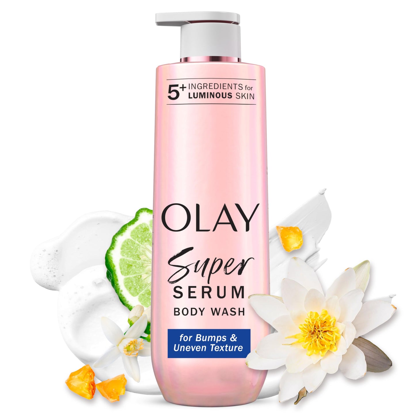 HotOlay Super Serum Body Wash for Extra Dry Skin, 24hr Long Lasting Rich Hydration, 5+ Ingredient Complex for Bright, Even, Firm, & Luminous Skin, with Collagen Peptide, Vitamin C & Shea Butter, 28 fl oz