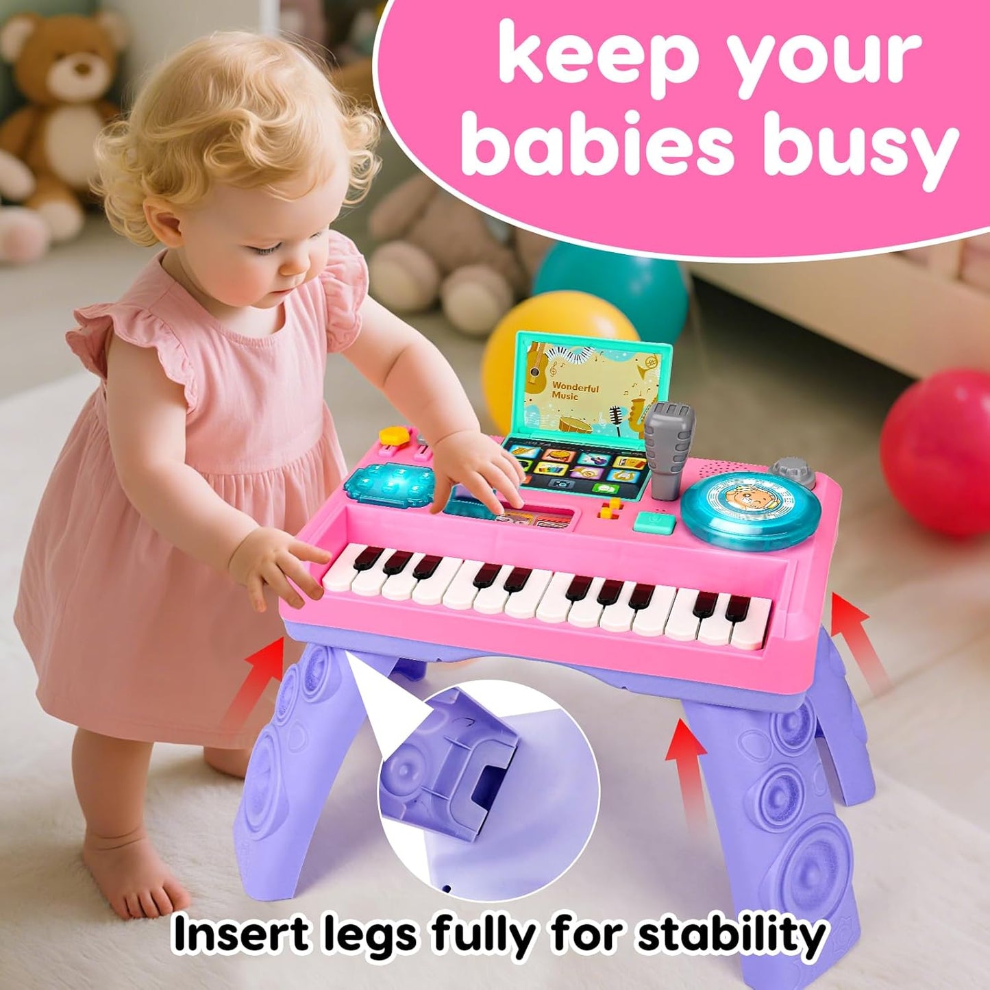 Hot Baby DJ Table for Toddlers with Music & Light, Musical Baby Piano Toys Toddler Activity Table Music Instruments Learning Educational Toys for Boys Girls First Birthday Gifts