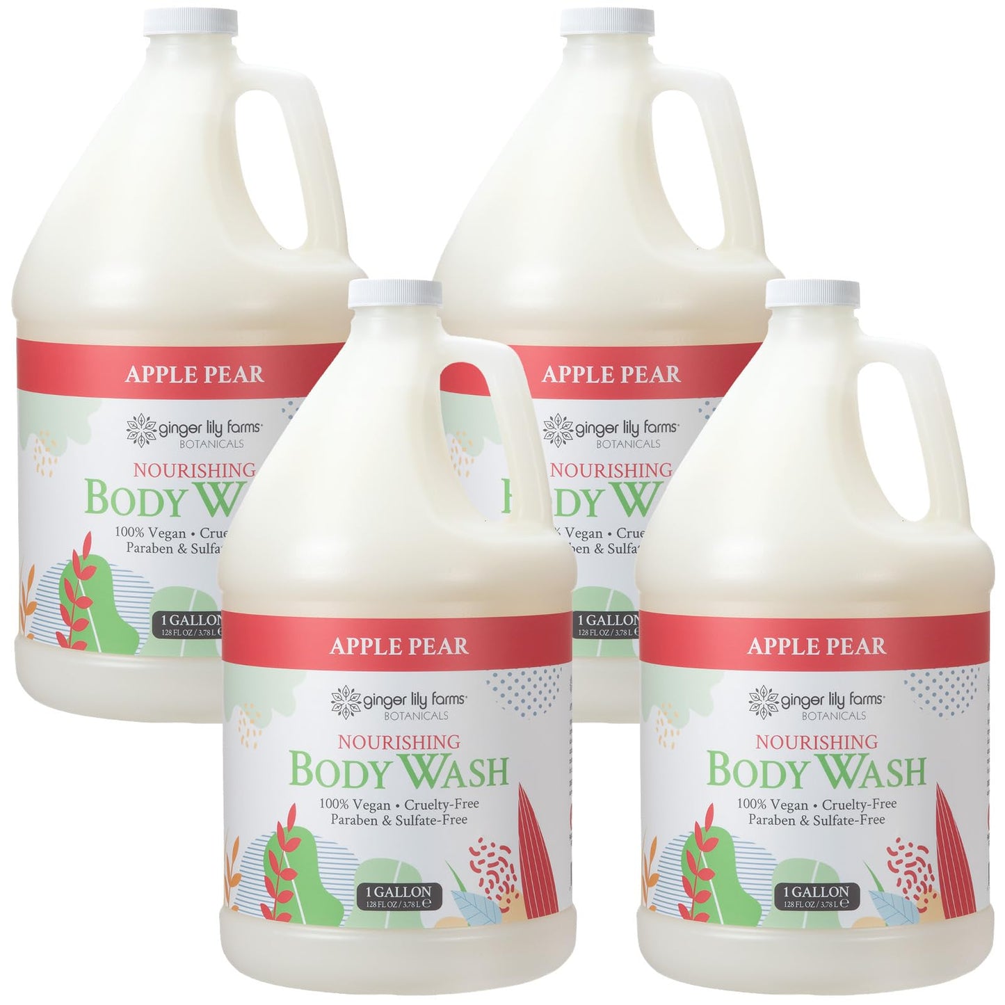 HotGinger Lily Farms Botanicals Nourishing Body Wash, Island Tranquility, 100% Vegan & Cruelty-Free, Green Tea Lemongrass Scent, 1 Gallon Refill (128 fl. oz.)