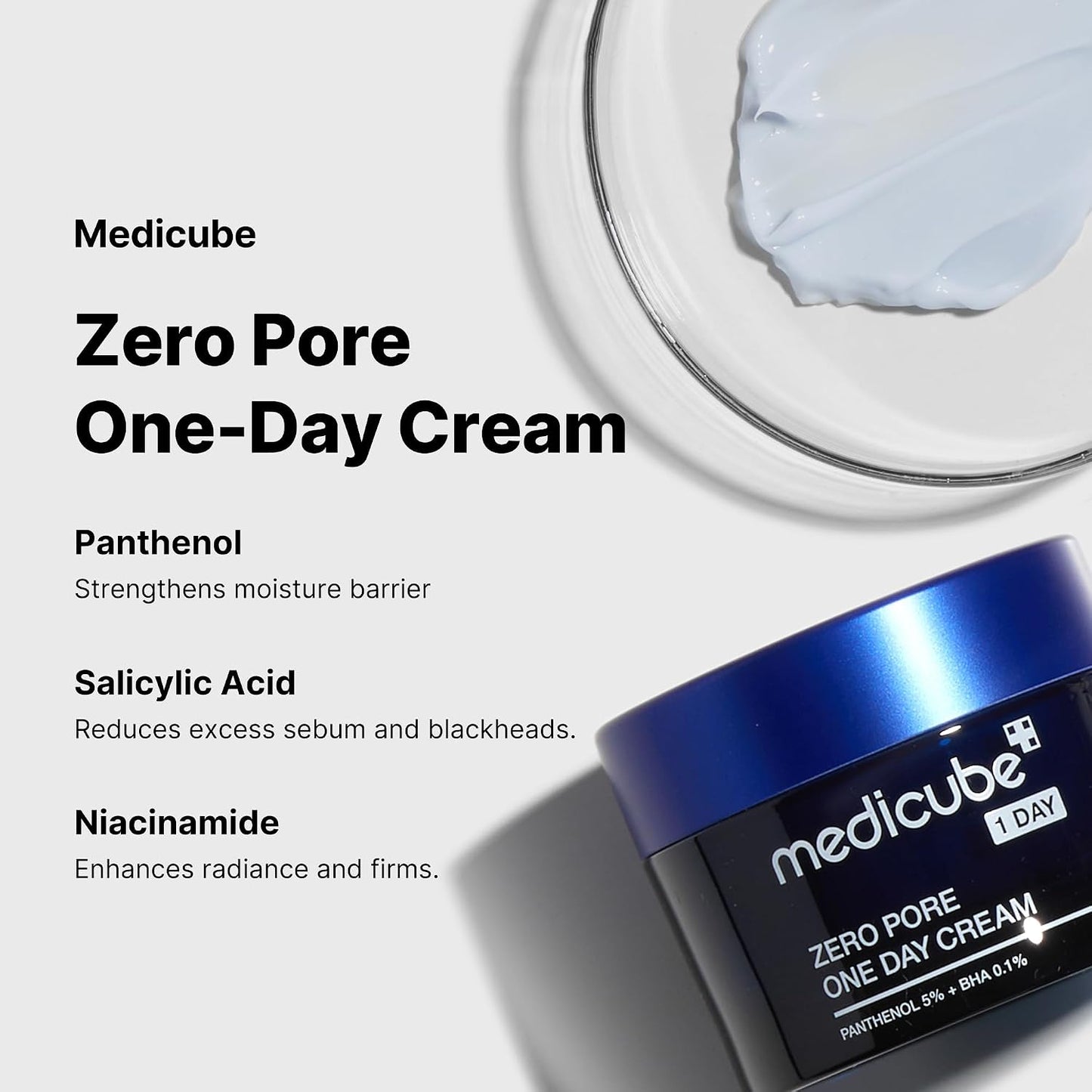 Hotmedicube Zero Pore One-Day Cream - Moisturizer for Pore & Oily Skin | Visible Pores & Excess Oil Care - Pore Refining with Panthenol, Salicylic Acid, and Niacinamide, Korean Skincare, 1.69 fl.oz