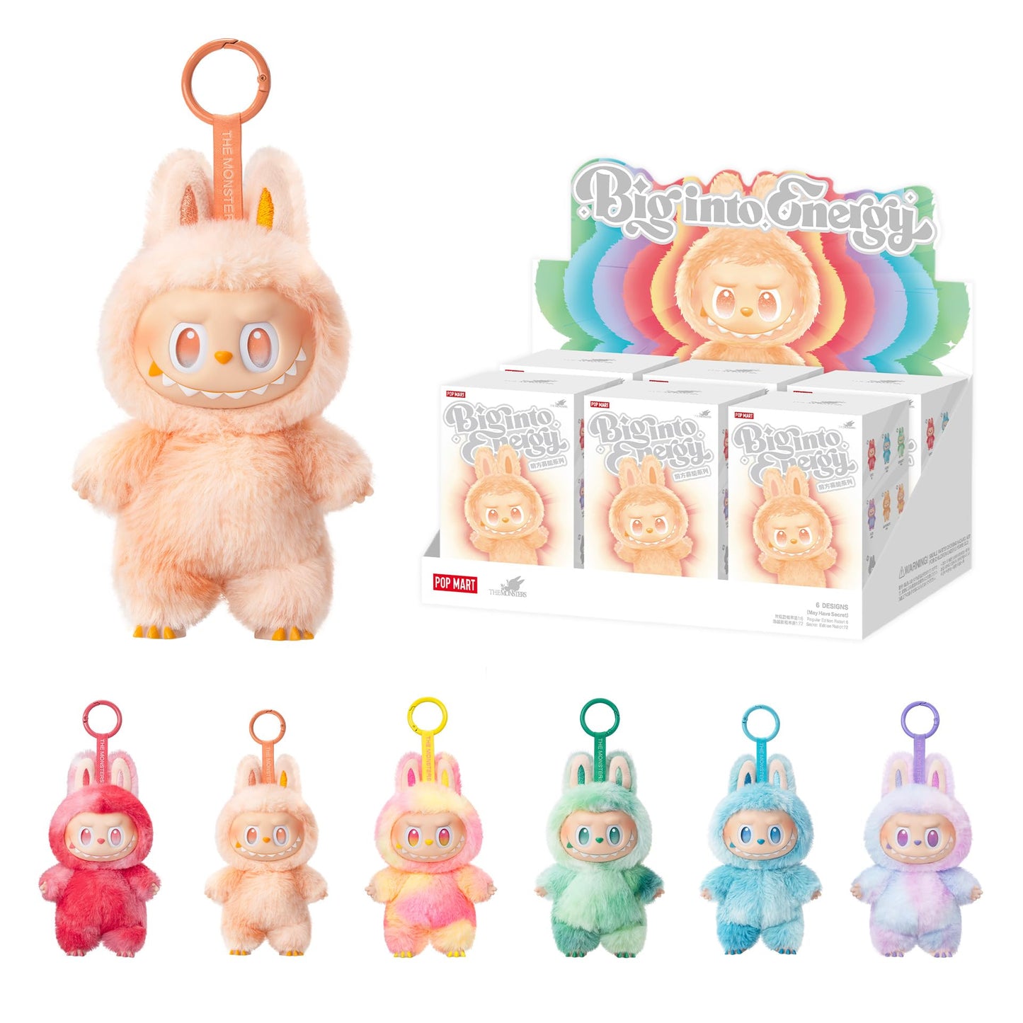 HotPOP MART THE Monsters LABUBU Big into Energy Vinyl Plush Pendant Blind Box | LABUBU Doll, Blind Box Figures, Plush Keychain, Bag Charms, Random Design Collectible Tie Dye Toys, Single Box