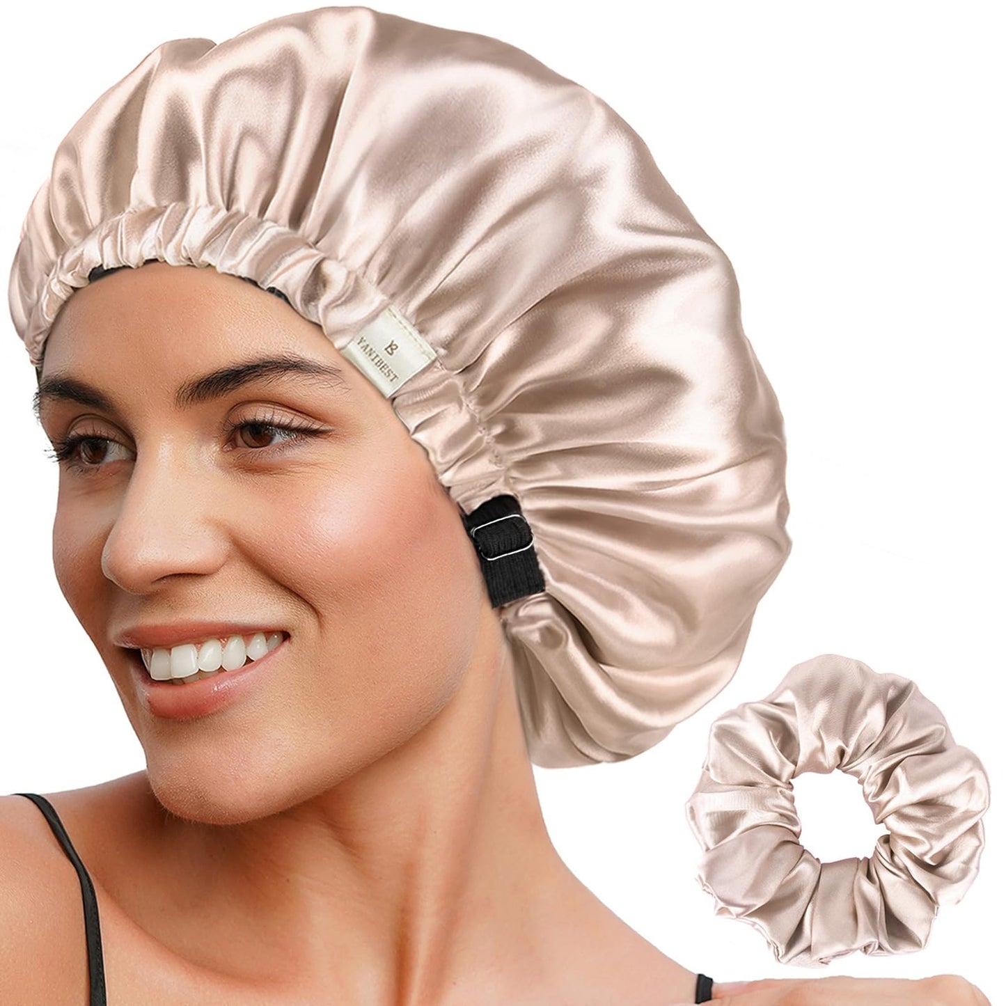 HotYANIBEST Adjustable Satin Bonnet Double Layer Hair Bonnet for Sleeping Bonnets for Women Hats Curly Natural Hair, Blush Pink | Double Layer, Reversible Bonnet, Natural Curly Coily, Maintain Moisture, Soft Adjustable Elastic Band Sleep Cap