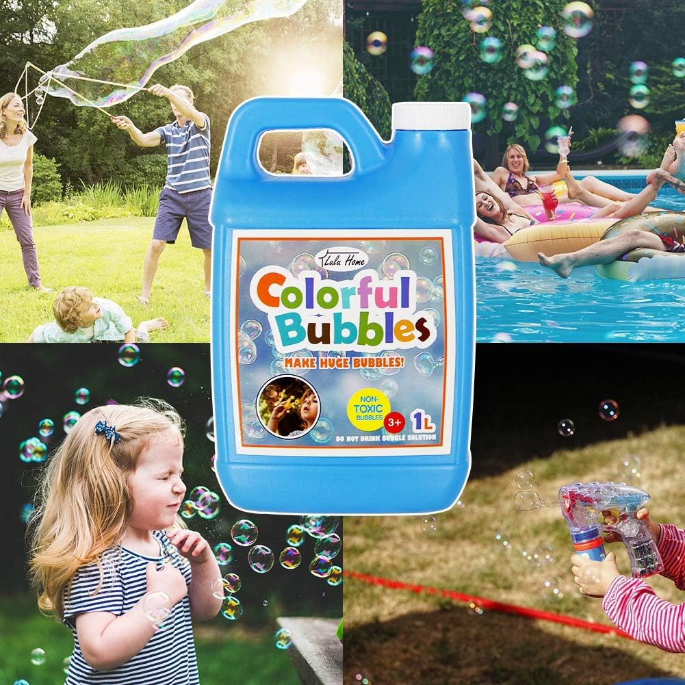 HotLulu Home 33.8 OZ/1 L Concentrated Bubble Solution, Refill for Bubble Machines, Giant Wands, and Blowers - Up to 2.5 Gallons for Kids' Birthday Parties