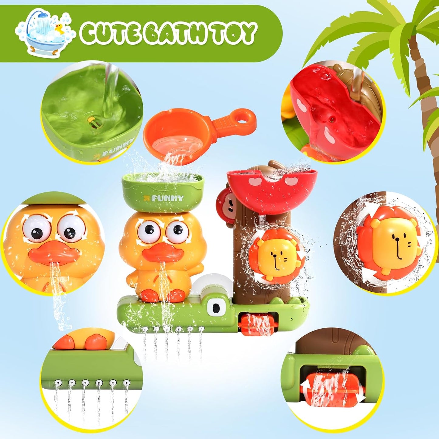 Hot Toddler Bath Toys for Kids Ages 1-3 Waterfall Bathtub Toys for Toddlers 2-4 | with 3 Stacking Cups No Mold Baby Bath Toys Interactive Duck Water Shower Toys for Boys Girls Gifts with Strong Suction Cups