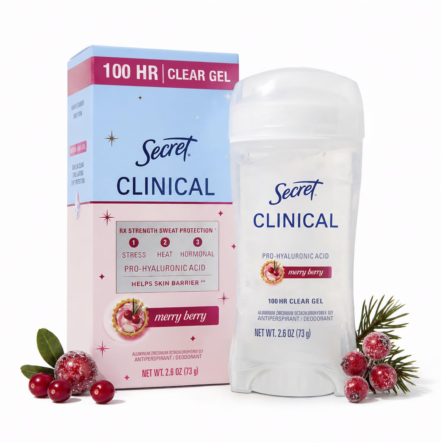 HotSecret Clinical Strength 100HR Sweat & Odor, Clear Gel Antiperspirant Deodorant for Women, 3X Stress Protection with Hyaluronic Acid, PH Balancing Minerals, Completely Clean Scent, 2.6 oz