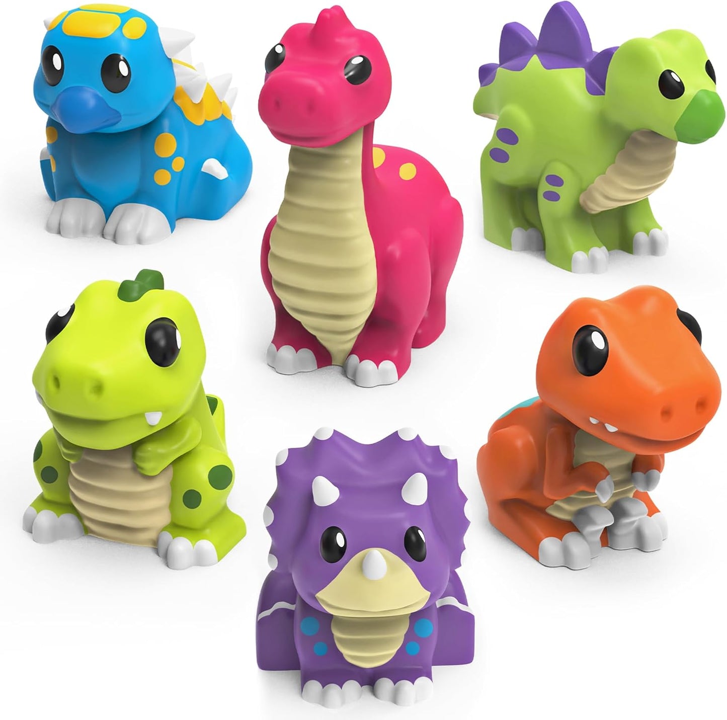HotTub Works® Dinosaur Mold Free Bath Toys, 6 Pack | Sealed, No Hole Bath Toys Design Keeps Moisture Out | Soft, Squeezable & Float on Water | Easy-Grip Baby & Toddler Bath Toy Set | Great Baby Pool Toys