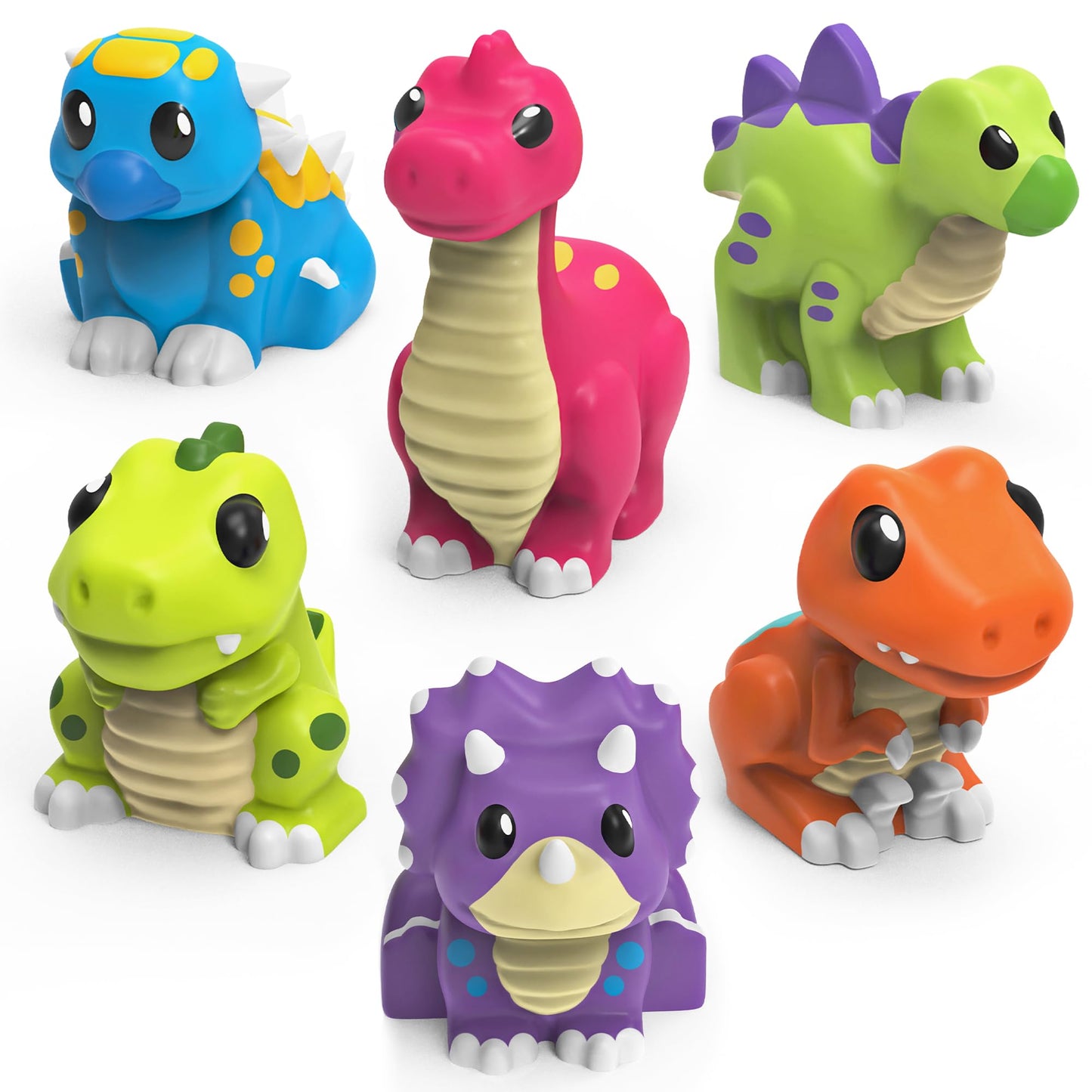 HotTub Works® Dinosaur Mold Free Bath Toys, 6 Pack | Sealed, No Hole Bath Toys Design Keeps Moisture Out | Soft, Squeezable & Float on Water | Easy-Grip Baby & Toddler Bath Toy Set | Great Baby Pool Toys