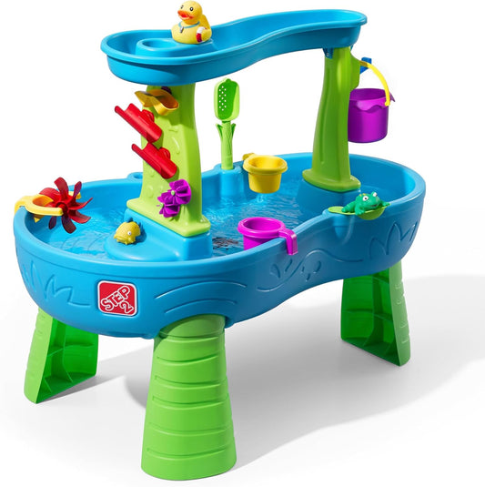 HotStep2 Rain Showers Splash Pond Water Table, Kids Water and Sand Activity Sensory Playset, Summer Outdoor Toys, 13 Piece Water Toy Accessories, For Toddlers 1.5+ Years Old, Blue & Green