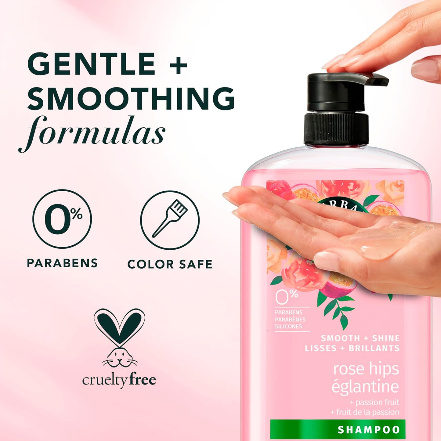 HotHerbal Essences Shampoo, Rose Hips + Passionfruit - Smooth Collection, Shiny Hair with Vitamin E & Jojoba, Safe for Color Treated Hair, Floral Scent, Cruelty-Free, Dermatologist-Tested, 29.2 Fl Oz