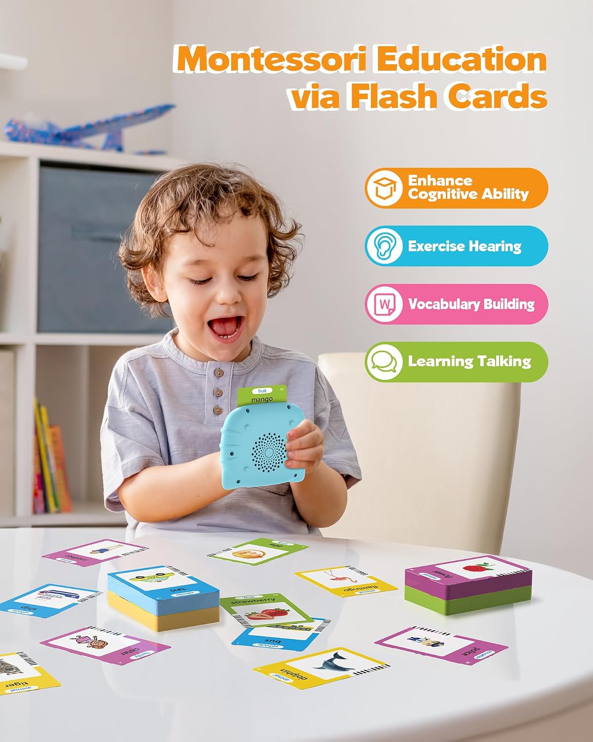 HotAirbition Talking Flash Cards for Toddlers 1 2 3 4 Year Olds, Montessori Language Learning Toys with 224 Words, Pocket Speech Therapy Toys, and Speech Development Educational Playthings for Children