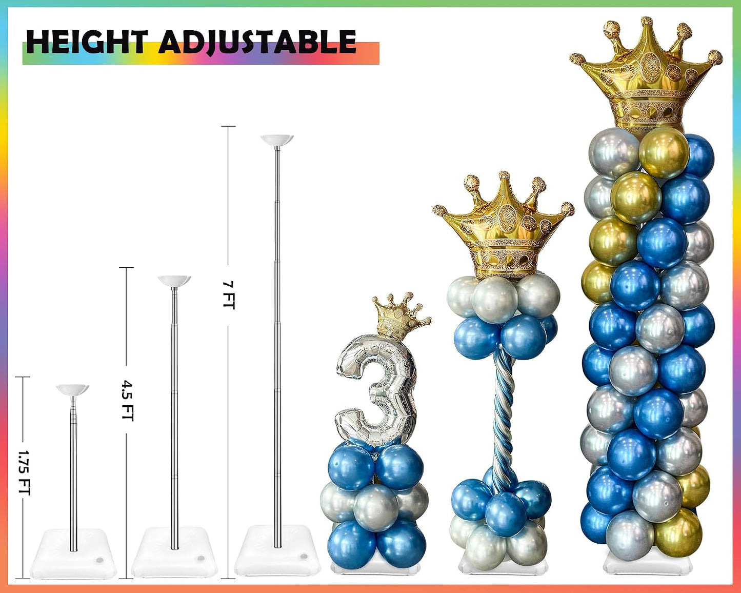 HotYALLOVE Balloon Column Stand Kit Sets of 2, 7 Feet Height Adjustable Balloon Tower Pillar with Reusable Metal Telescopic Design for Birthday, Wedding, Baby Shower, Graduation Party Decoration