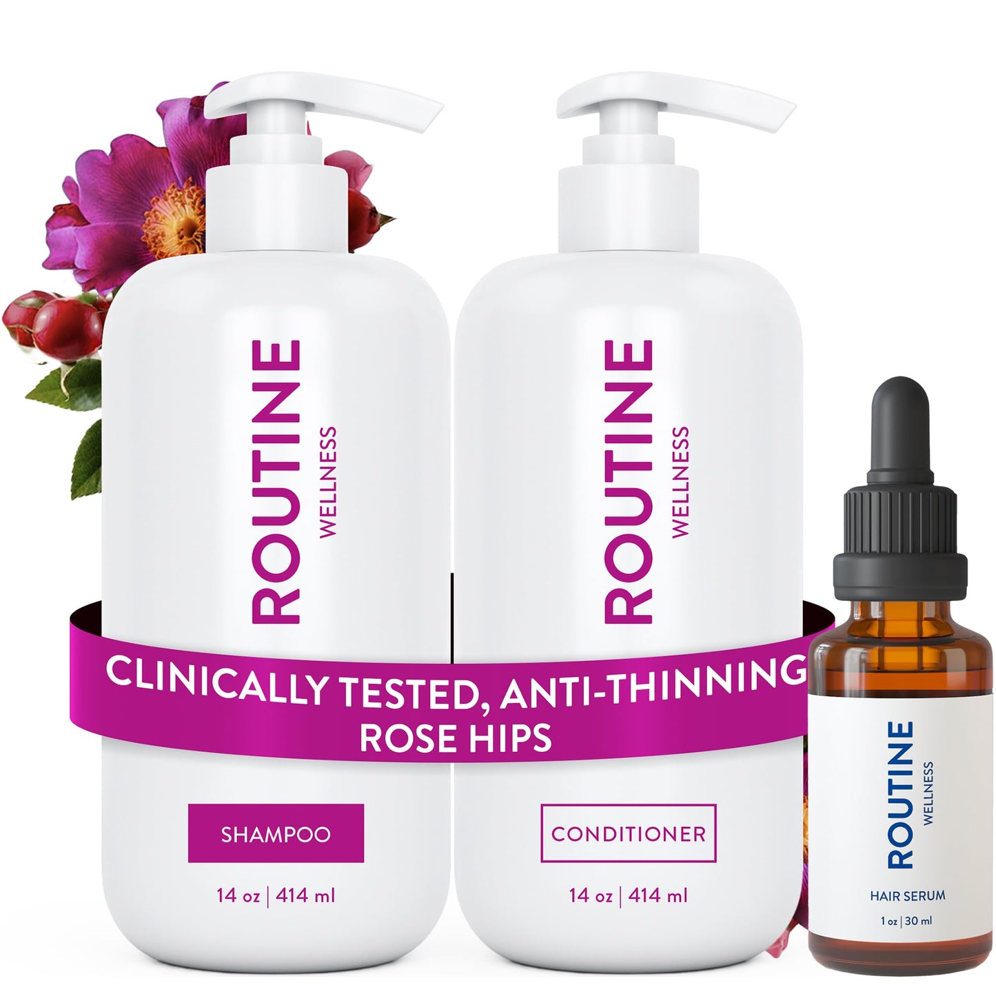 HotRoutine Wellness Anti-Thinning Shampoo & Conditioner - Coconut & Vanilla | Clinically tested shampoo for thinning hair with biotin, pea peptides, saw palmetto oil, color safe, sulfate free