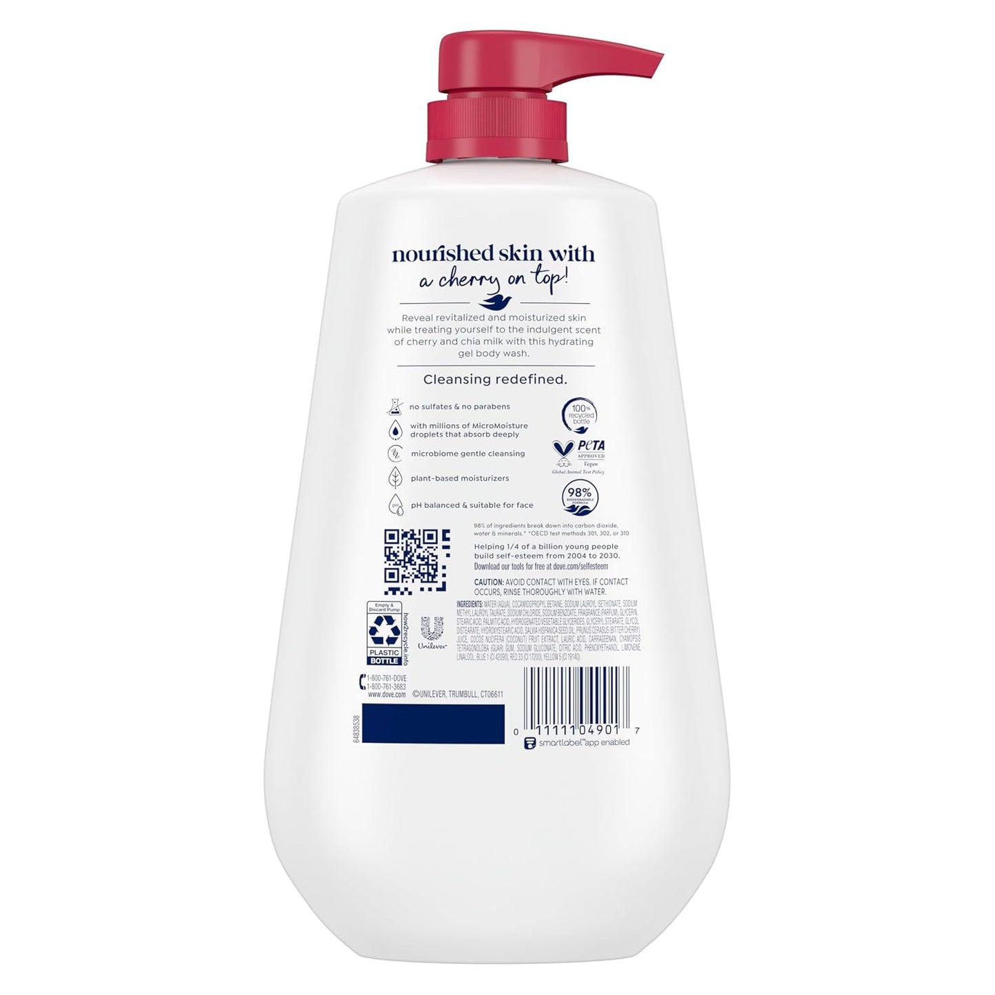HotDove 24hr Lotion Body Wash Revitalizante Cherry & Chia Milk, 30.6 oz | Hydrating body wash with MicroMoisture and a luscious cherry scent
