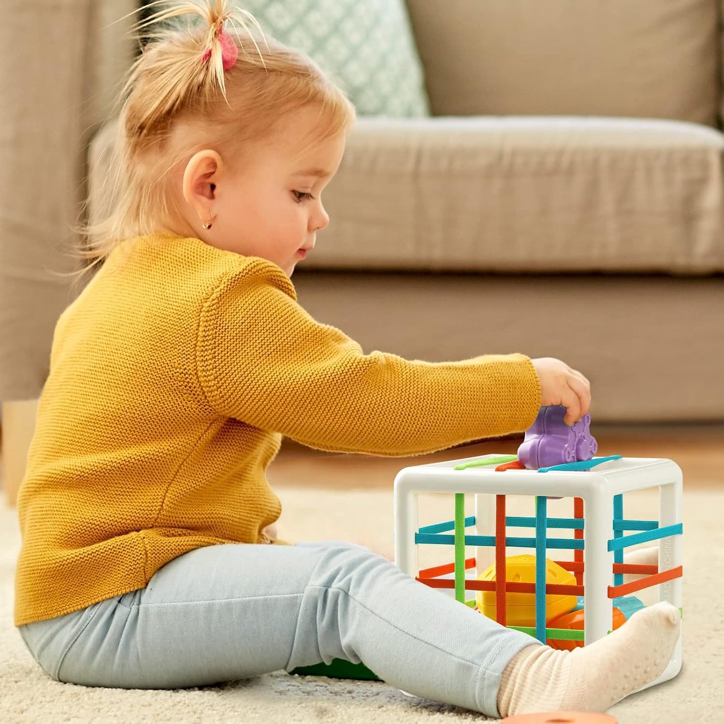 Hot Aprilwolf Montessori Toys for 1 Year Old, Cube & 6 Sensory Shape Blocks, Baby Toys 12-18 Months, Developmental Infant Birthday Gifts for Learning Toddler Age 1 2 3