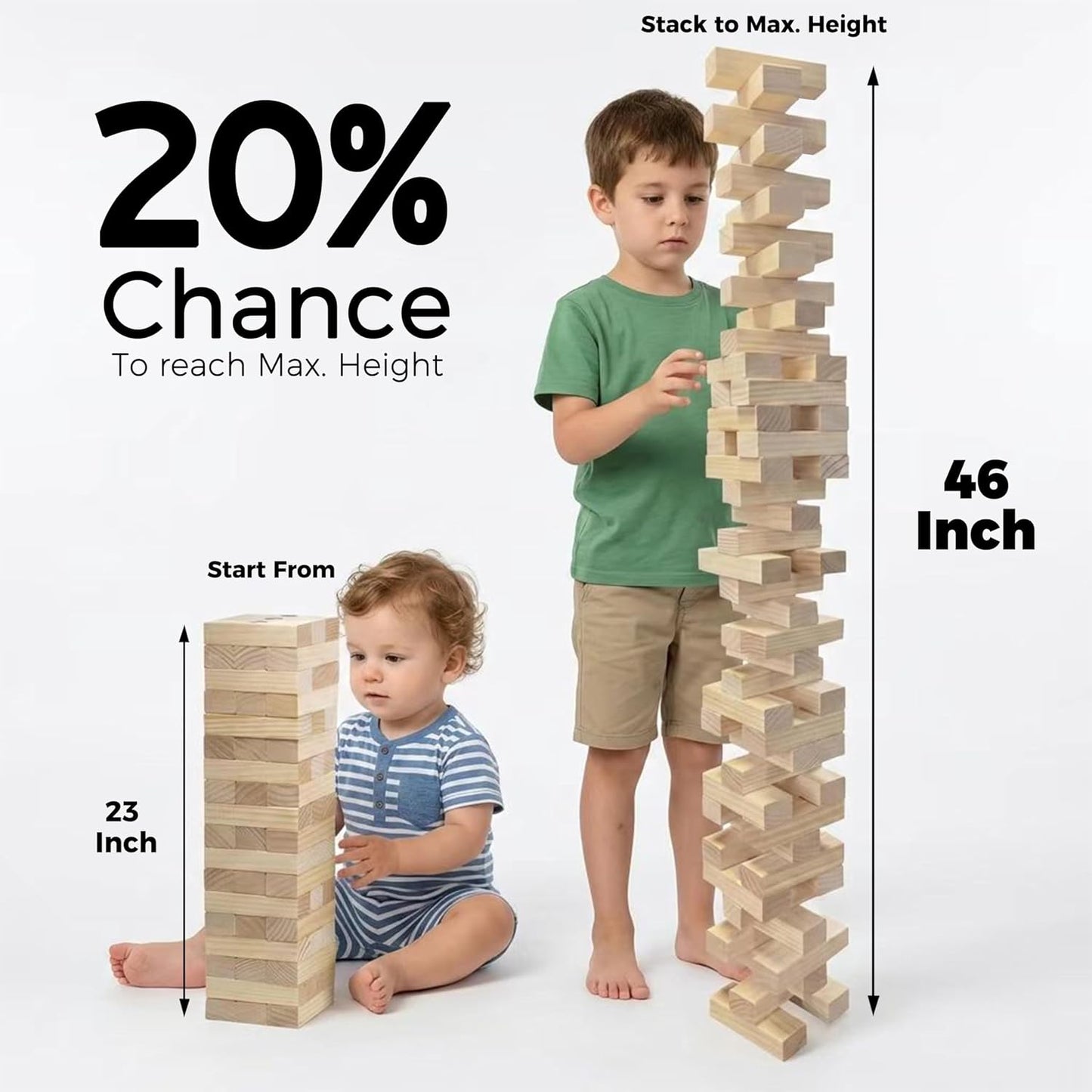 HotOutdoor Games Large Wooden Tower Stacking Game - 54 Premium Pine Blocks Stack up to 4FT with Custom Rules Board & Heavy Duty Carry Bag - Outdoor Lawn Games for Backyard Parties, Camping, Tailgating