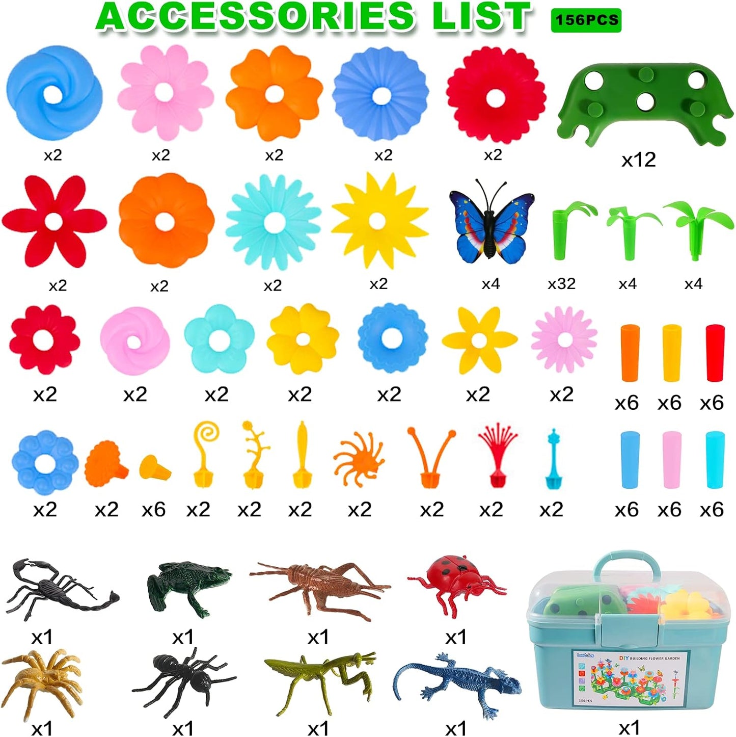 HotBirthday Toys Gifts for 2 3 4 5 6 Years Old Toddler Girls Boys, 156 PCS Insect Flower Garden Building Educational STEM Learning Pretend Play Gardening Set, Birthday Gifts for Preschool Kids Age 2+