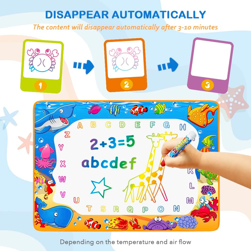 HotWater Doodle Mat - Kids Painting Writing Color Doodle Drawing Mat Toy Bring Magic Pens Educational Toys for Age 3 4 5 6 7 Year Old Girls Boys Age Toddler Gift
