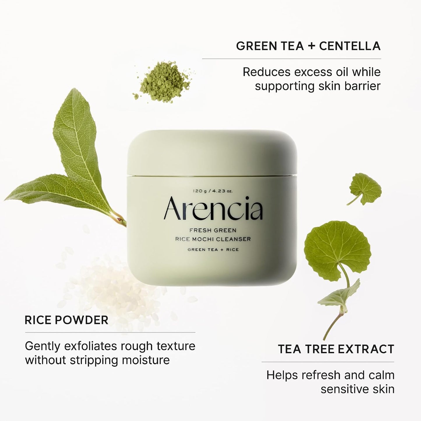 HotArencia Korean Rice Mochi Face Cleanser - Face Wash, Gentle Scrub All in One for Deep Cleansing, Moisturizing, Pore Minimizing with Rice Water & Green Tea (4.23oz)