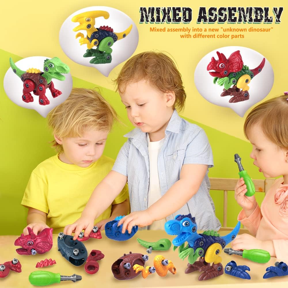 HotDinosaur Toys for 3, 4, 5, 6, 7 Year Old Boys, Take Apart Toys with Electric Drill for Kids, STEM Educational Construction Building Toy, Ideal Birthday Christmas Easter Gifts, Incl Tyrannosaurus Rex