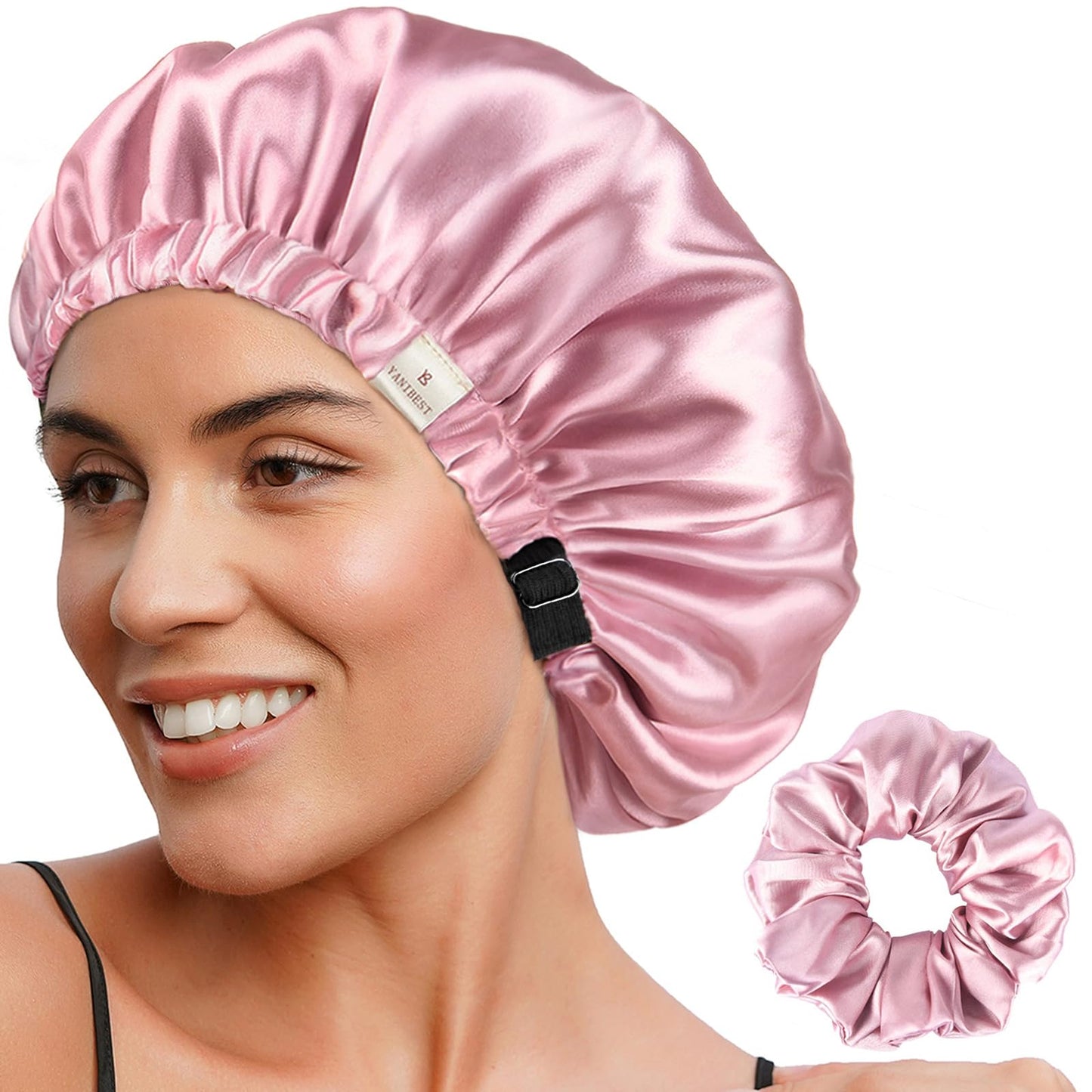 HotYANIBEST Adjustable Satin Bonnet Double Layer Hair Bonnet for Sleeping Bonnets for Women Hats Curly Natural Hair, Blush Pink | Double Layer, Reversible Bonnet, Natural Curly Coily, Maintain Moisture, Soft Adjustable Elastic Band Sleep Cap