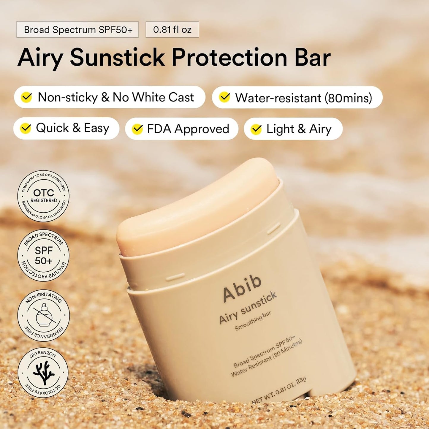 HotAbib Airy Sunstick Protection Bar DUO SPF50+ Broad Spectrum, Semi-Matte Sunscreen Stick for Oily & Combination Skin, No White Cast, Water-Resistant, Korean Sunscreen, 0.81 oz / 23 g, 2 Count