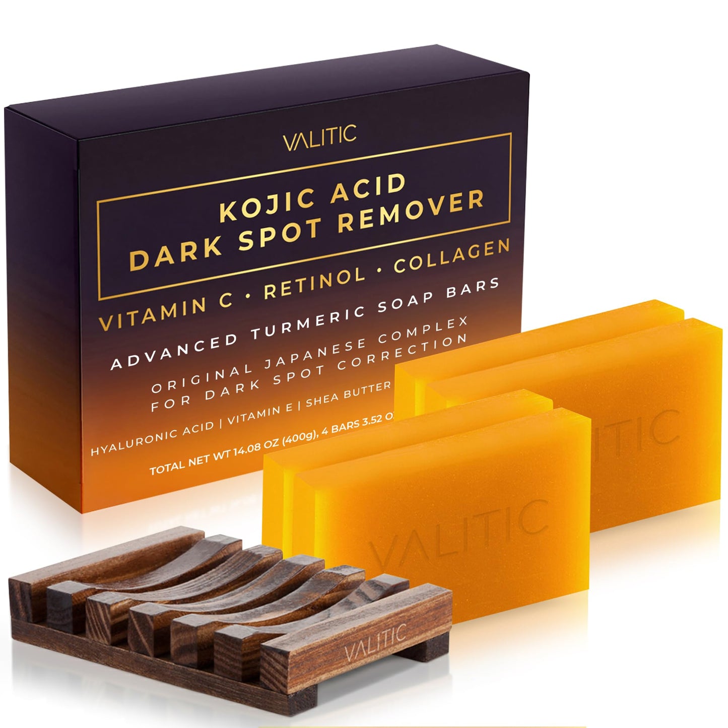 HotValitic Kojic Acid Dark Spot Remover Soap Bars with Vitamin C, Retinol, Collagen, Turmeric - Original Japanese Complex Infused with Hyaluronic Acid, Vitamin E, Shea Butter, Castile Olive Oil (3 Pack)