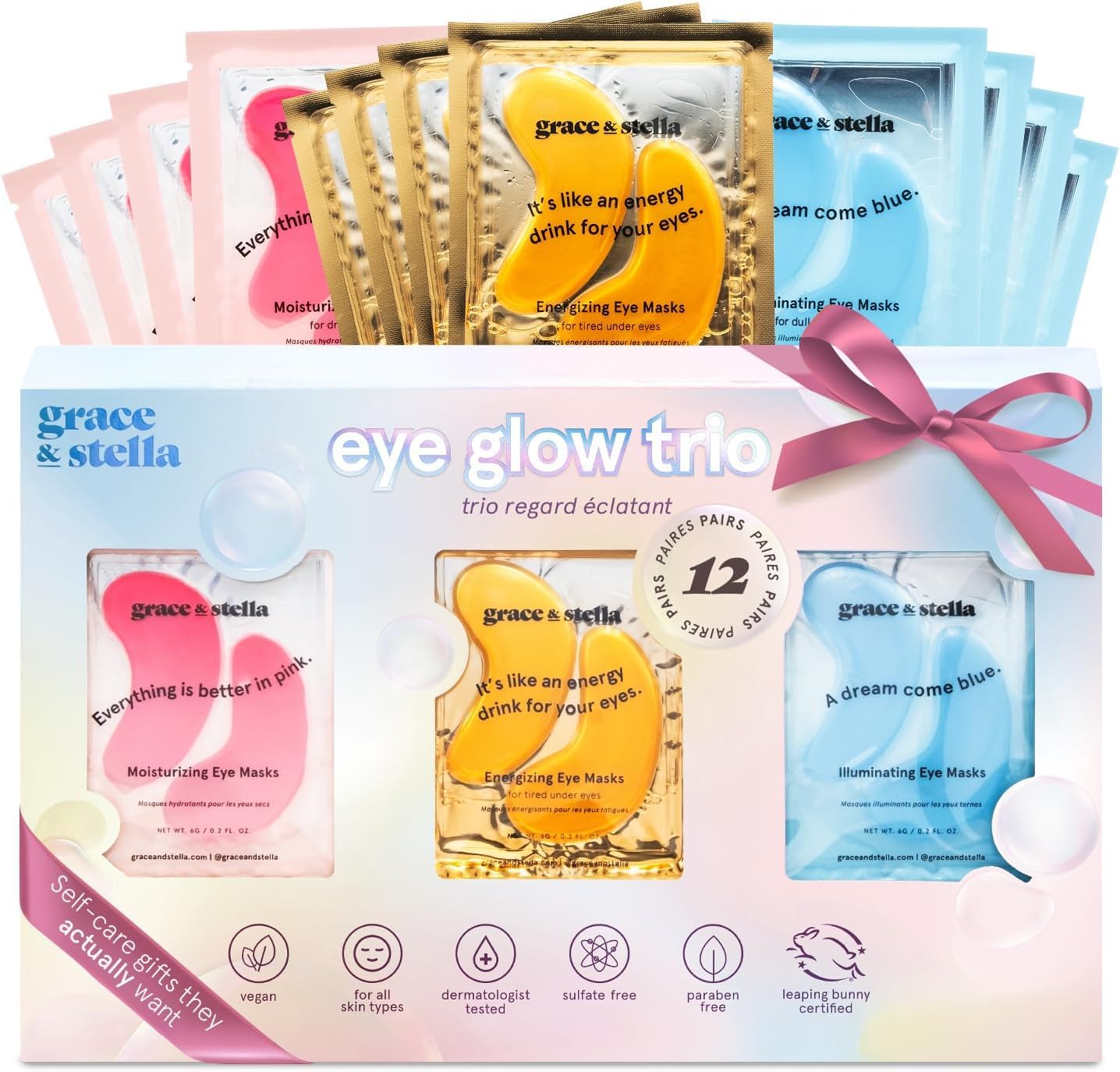 Hotgrace & stella Under Eye Patches (12 pairs) Eye Masks for Puffy Eyes and Dark Circles - Gifts for Women, Bridesmaids, Birthdays, Bachelorette Party, Self Care Gifts for Women - Vegan Cruelty-Free