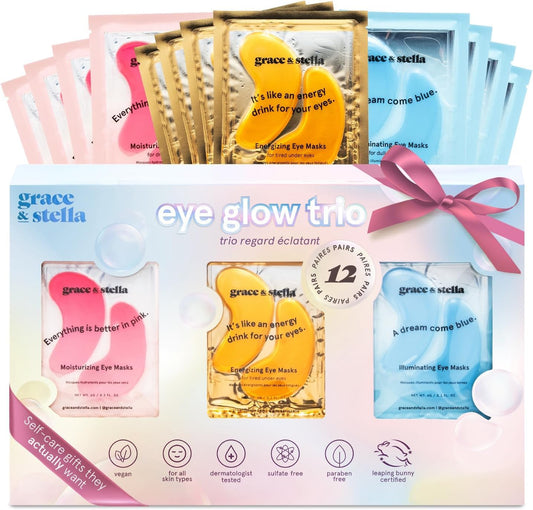 Hotgrace & stella Under Eye Patches (12 pairs) Eye Masks for Puffy Eyes and Dark Circles - Gifts for Women, Bridesmaids, Birthdays, Bachelorette Party, Self Care Gifts for Women - Vegan Cruelty-Free