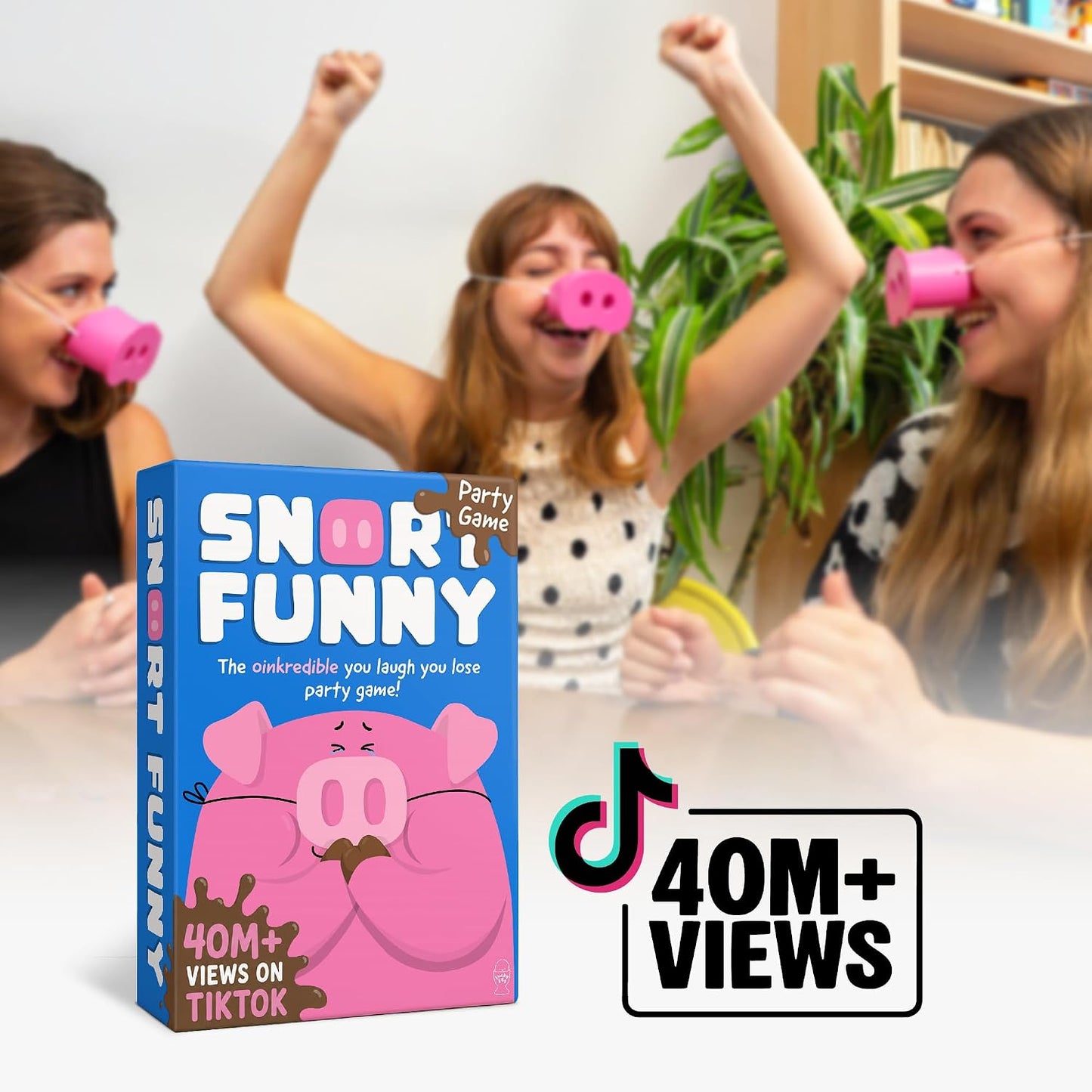 HotSnort Funny – The Oinkredible You Laugh You Lose Party Game | Family Games for Kids and Adults | 150 Challenge Cards, 5 Pig Snouts & Mud Tokens | Funny Games for Friend & Family, 4-8 Players, Ages 8+