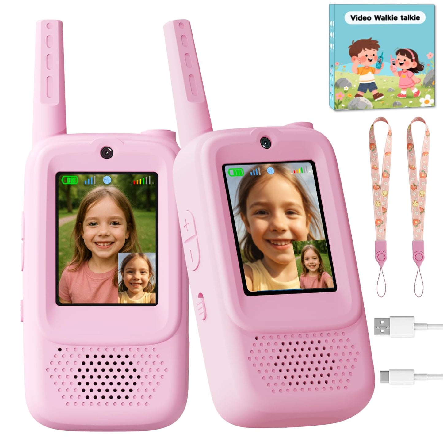 Hot Video Walkie Talkies for Kids, Handheld 2 Pack Rechargeable Video Walkies Talkies, Indoor Outdoor Toys Christmas Birthday Gifts for Age 3-12 Year Old Girls Boys (Blue & Pink)