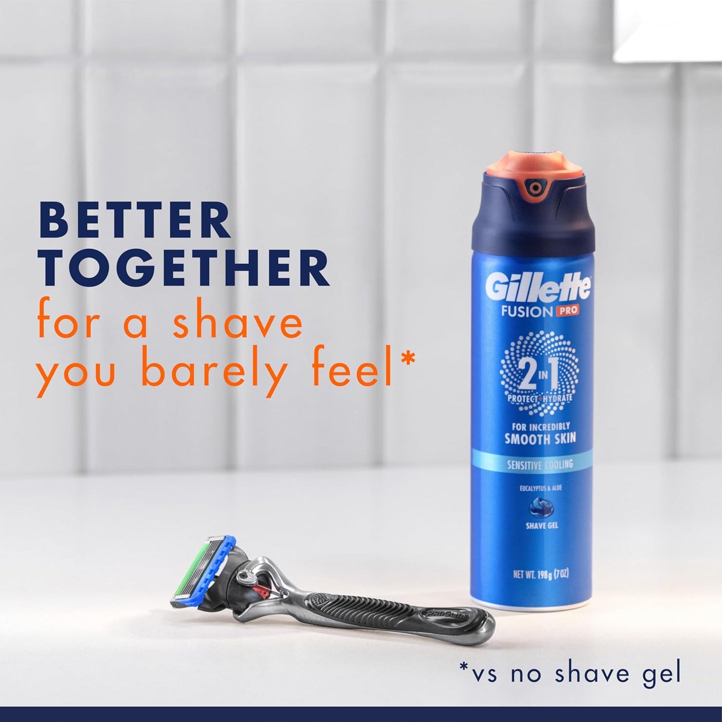 HotGillette PRO Shaving Gel For Men Cools To Soothe Skin And Hydrates Facial Hair, TWIN PACK - Total 14oz, ProGlide Sensitive 2 in 1 Shave Gel
