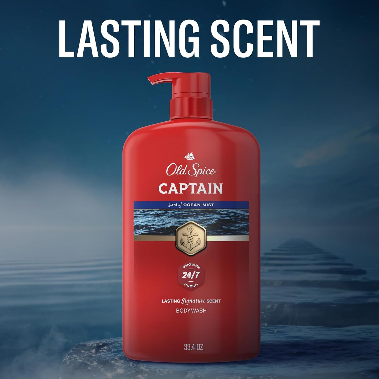 HotOld Spice Refreshing Body Wash for Men, 3X Defense, 24/7 Shower Fresh with Long Lasting Scent, Red Collection, Captain with Bergamot Scent, 33.4 oz