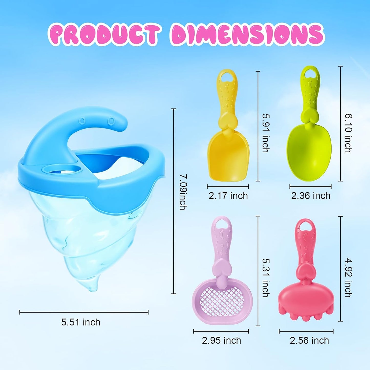 Hot YUTONG Beach Toys for Kids, 5Pcs Sand Spilling Funnel,Set with Shovel Rake Siftersand Spoon,Outdoor Sandbox Toys for Toddlers Age 3+, Pool, Backyard and Summer Beach Activitie