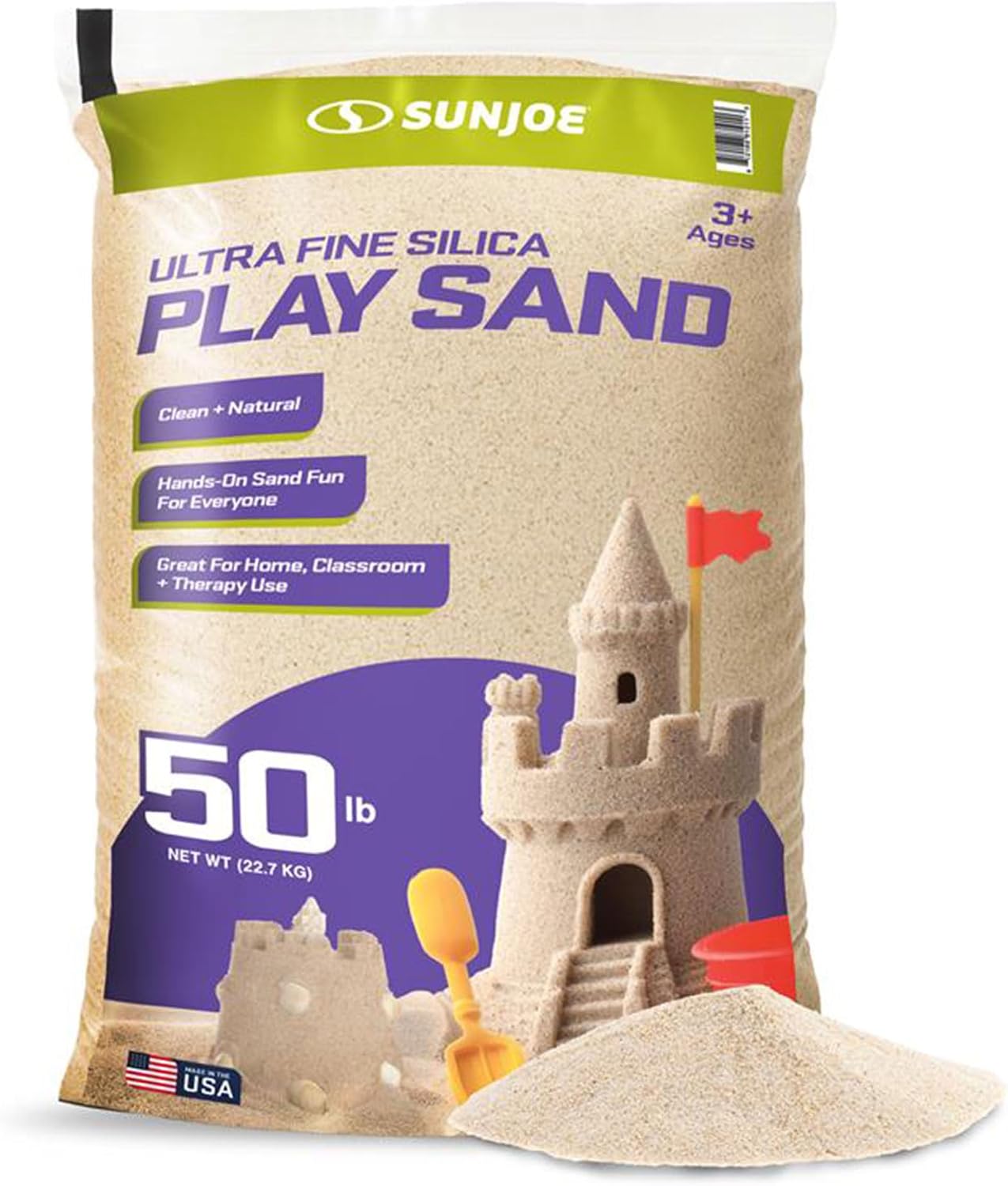 Hot Sun Joe Silica Play Sand for Sandbox, Sensory Table & Gardens, Ultra Fine, 50 Lb Bag - Indoor & Outdoor Craft Accessory for Molding, Digging & Sculpting, PLYSAND50