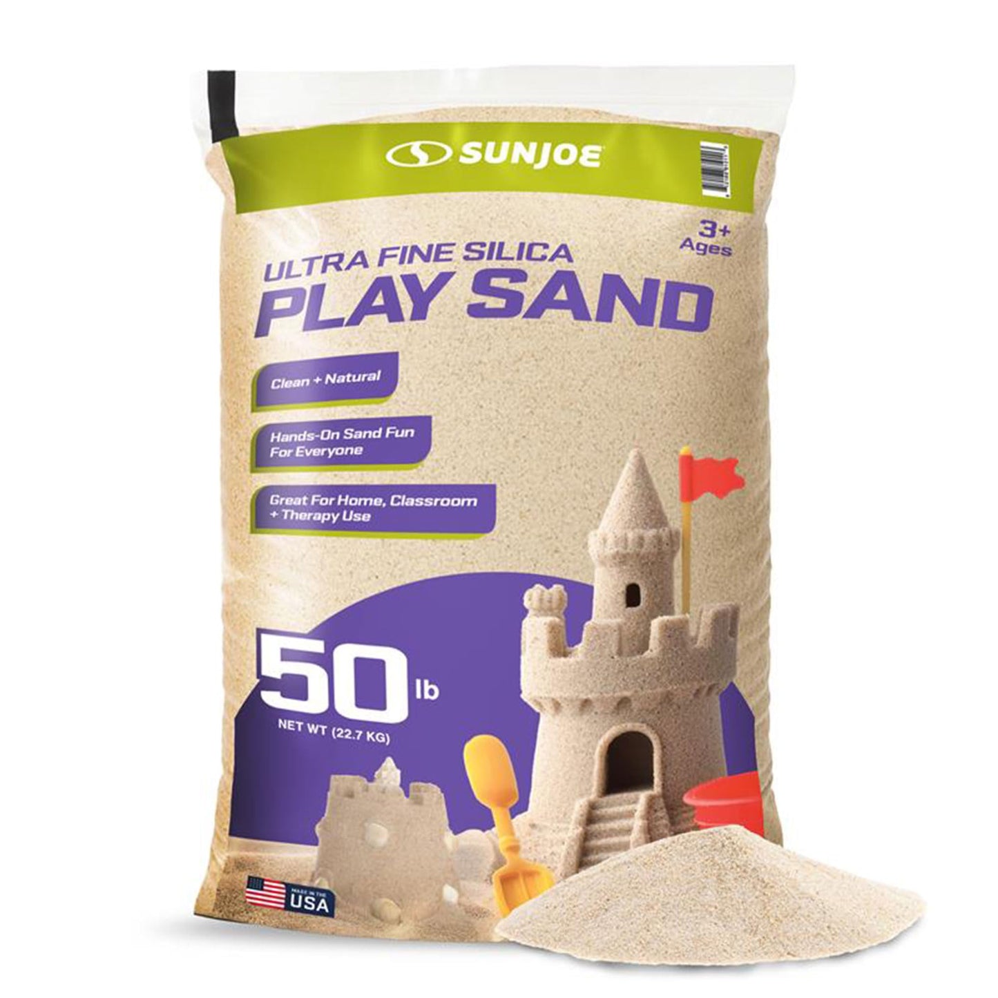 Hot Sun Joe Silica Play Sand for Sandbox, Sensory Table & Gardens, Ultra Fine, 50 Lb Bag - Indoor & Outdoor Craft Accessory for Molding, Digging & Sculpting, PLYSAND50