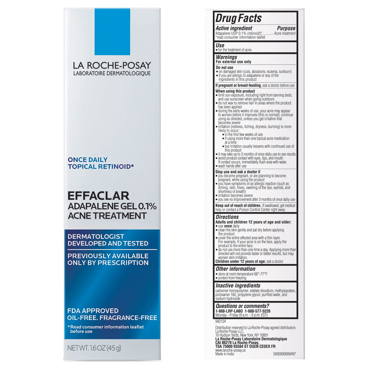 HotLa Roche-Posay Effaclar Adapalene Gel 0.1% Acne Treatment, 1.6oz | Retinoid cream acne medication gel for blackheads and whiteheads. Oil free formula helps clear blemishes and clogged pores.