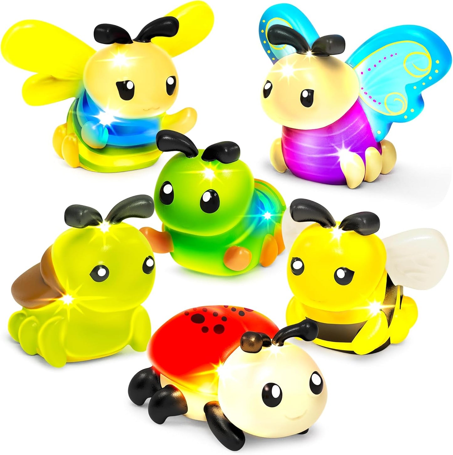 HotTub Works® Bugs™ Light Up Bath Toys, 6 Pack | Water-Activated Light Up Toys Flash & Change Color | Easy-Grip Baby Girl & Toddler Bath Toys | Glow Bugs for Kids | Sensory Bathtub Toys with Bath Lights