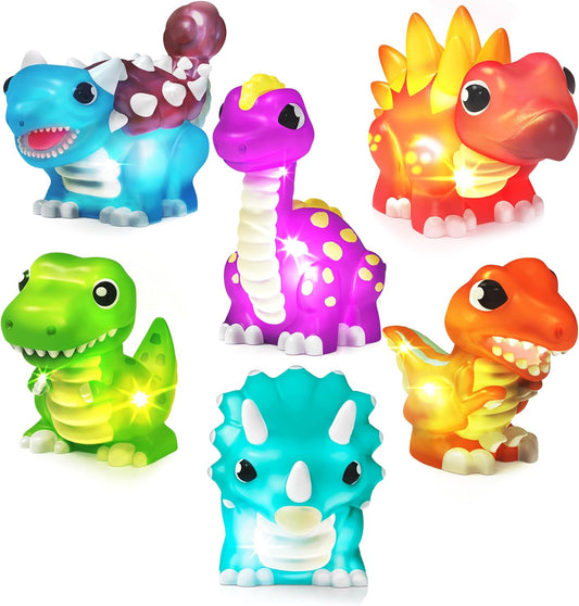 HotTub Works® Dinos™ Dinosaur Light Up Bath Toys, 6 Pack | Water-Activated Light Up Toys Flash & Change Color | Easy-Grip Baby & Toddler Bath Toys | Sensory Bath Lights Watertight Bathtub Toys